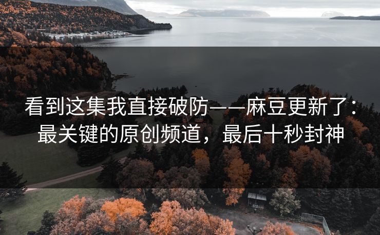 看到这集我直接破防——麻豆更新了：最关键的原创频道，最后十秒封神